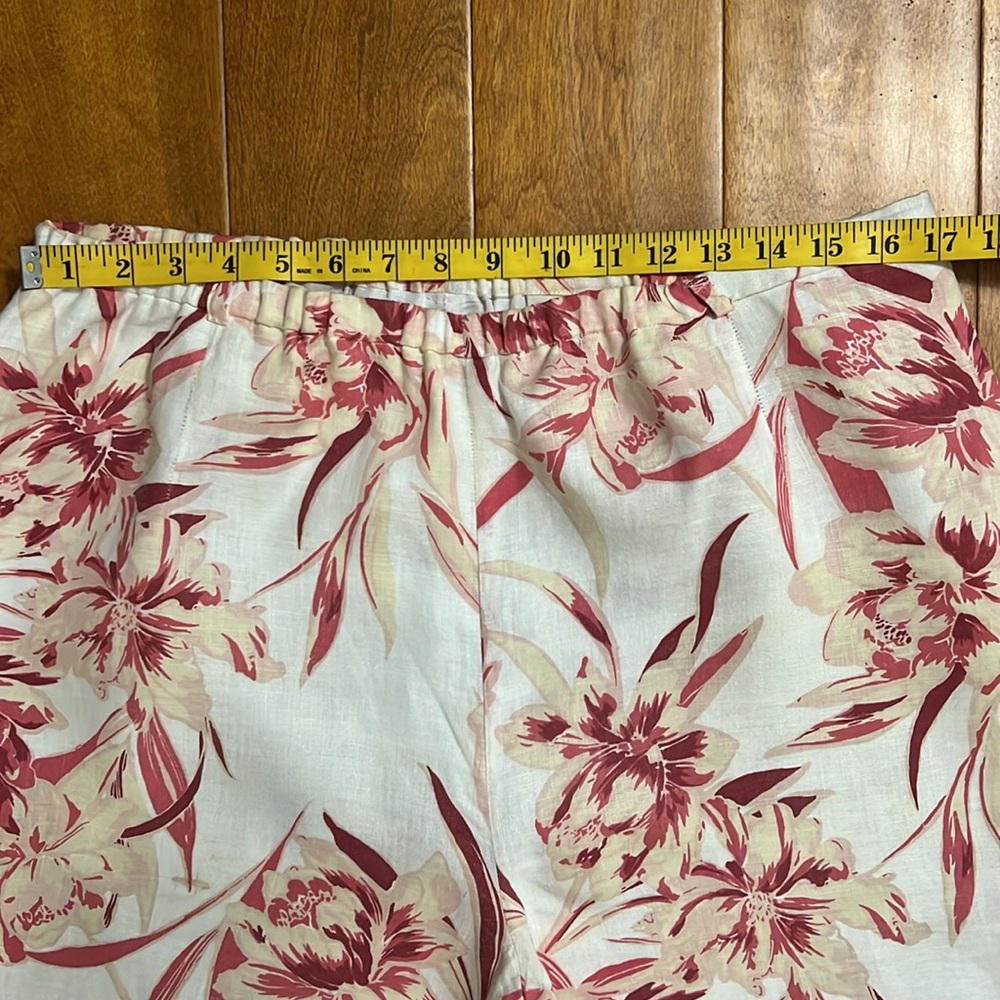 Amanda Smith 100% Linen Floral Wide Leg Pants Size L Boho Resort Travel Coastal - Picture 5 of 12